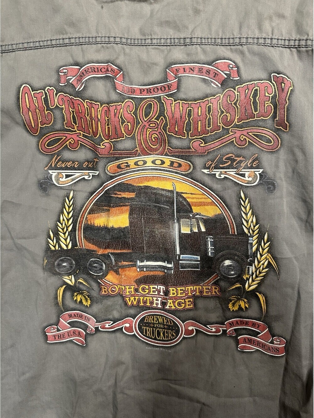 Biker’s Edge Ol Trucks Whiskey Sleeveless Button Up Shirt Gray Trucker Mens L